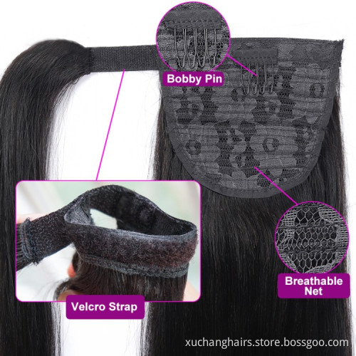 High Quality Wrap Around And Drawstring Ponytail Hair Extension Straight Long Ponytail Human Hair